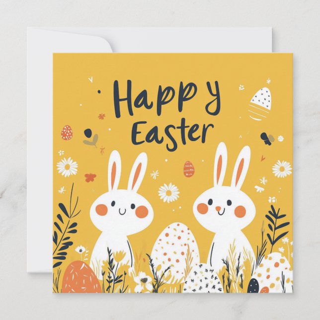 Tarjeta de vacaciones Cute Yellow Easter Bunnies (Anverso)