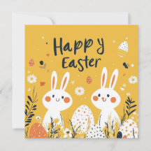 Tarjeta de vacaciones Cute Yellow Easter Bunnies