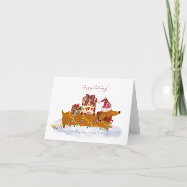 Tarjeta de vacaciones Dachshund para navidades (Anverso)