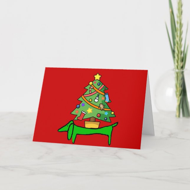 Tarjeta de vacaciones Dachshund para Navidades (Anverso)