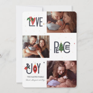 Tarjeta de vacaciones de 3 fotos Amor, Paz y Alegr