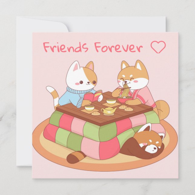 Tarjeta de vacaciones de amigos de Kawaii (Anverso)