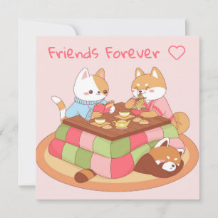 Tarjeta de vacaciones de amigos de Kawaii