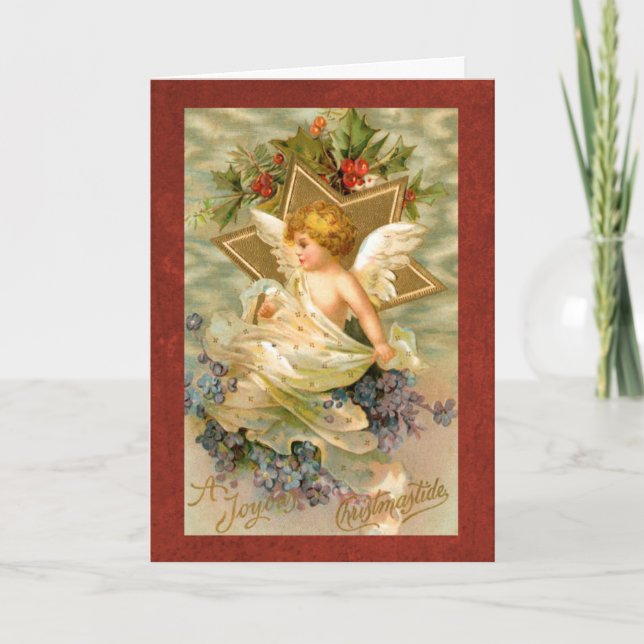 Tarjeta de vacaciones de ángeles y navidades estre (Anverso)