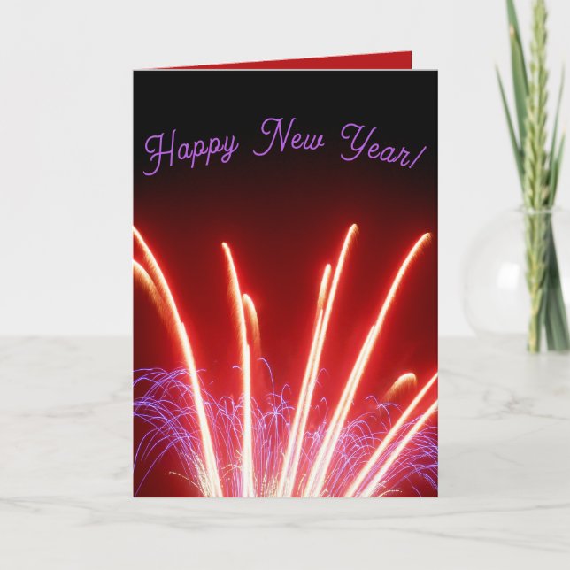 Tarjeta de vacaciones de Año Nuevo de fuegos artif (Anverso)