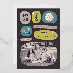 Tarjeta de vacaciones de Año Nuevo de Iconos festi