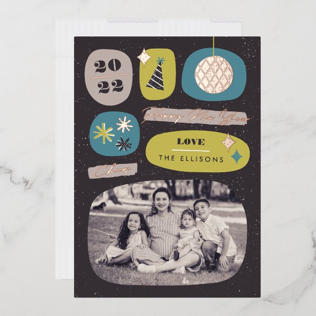Tarjeta de vacaciones de Año Nuevo de Iconos festi (Sobre)