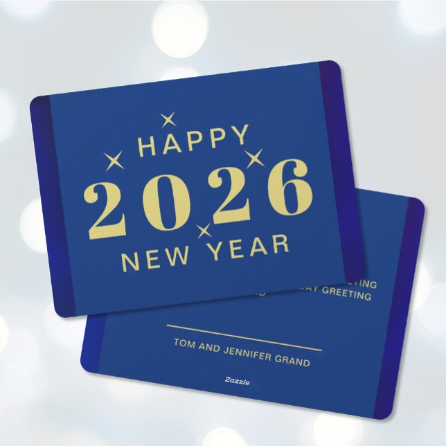 Tarjeta de vacaciones de Año Nuevo feliz (Happy New Year Holiday Card (front and back))