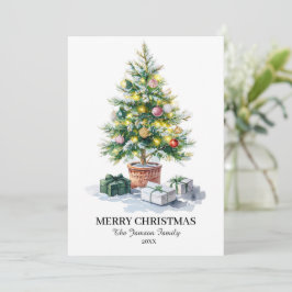 Tarjeta de vacaciones de árbol de navidad acuarela