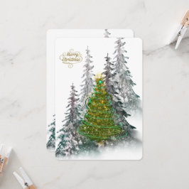 Tarjeta de vacaciones de árbol de Navidad de bosqu