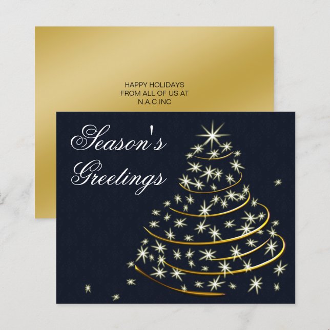 Tarjeta de vacaciones de árbol de navidad de oro d (Anverso / Reverso)