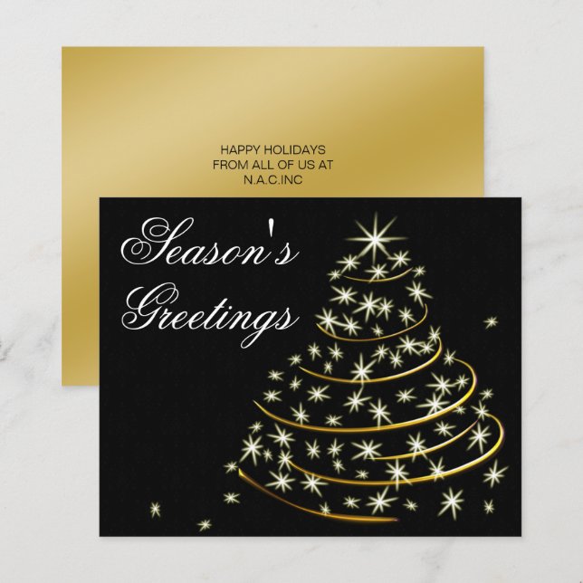 Tarjeta de vacaciones de árbol de Navidad de oro n (Anverso / Reverso)