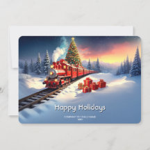 Tarjeta de vacaciones de árbol de Navidad de tren