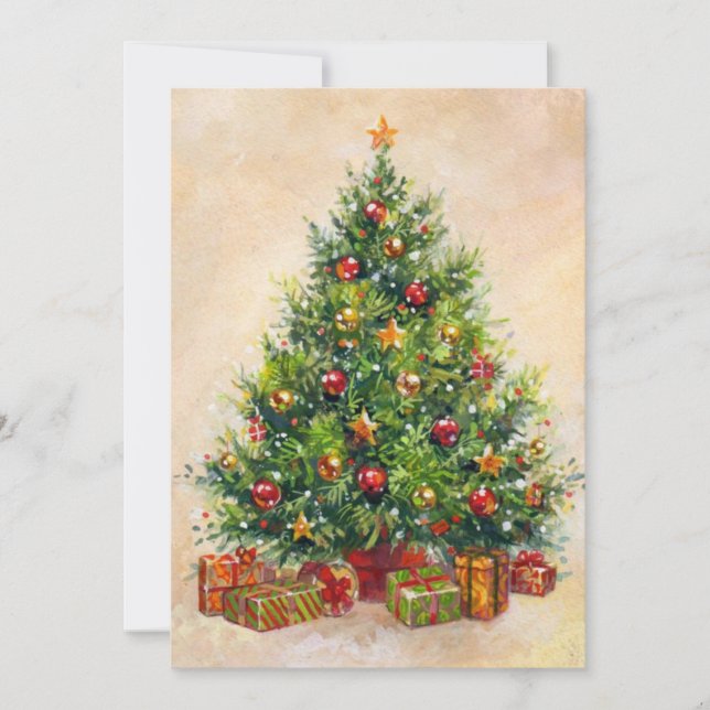 Tarjeta de vacaciones de árbol de Navidad retro vi (Anverso)