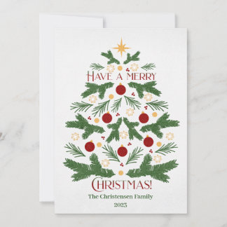 Tarjeta de vacaciones de árbol de Navidad verde mo