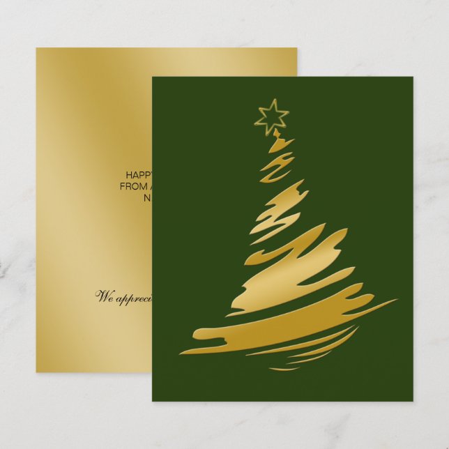 Tarjeta de vacaciones de árbol de navidad verde pr (Anverso / Reverso)