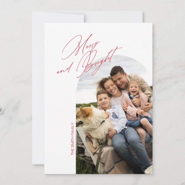 Tarjeta de vacaciones de arco simple alegre y bril (Anverso)