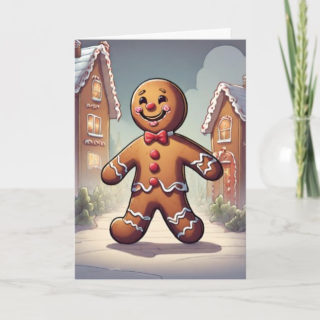 Tarjeta de vacaciones de arte Gingbread Man Retro  (Anverso)