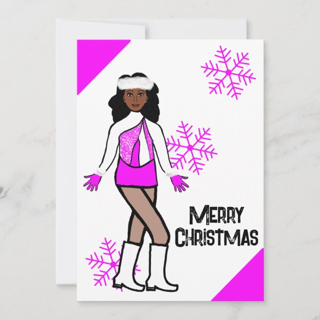 Tarjeta de vacaciones de bailarina de nieve rosa (Anverso)