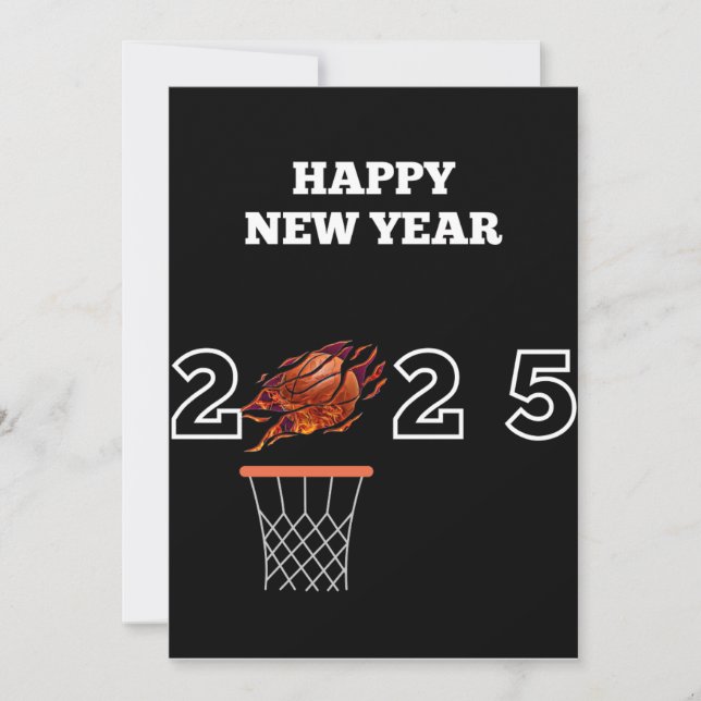 Tarjeta de vacaciones de baloncesto año nuevo 2025 (Anverso)