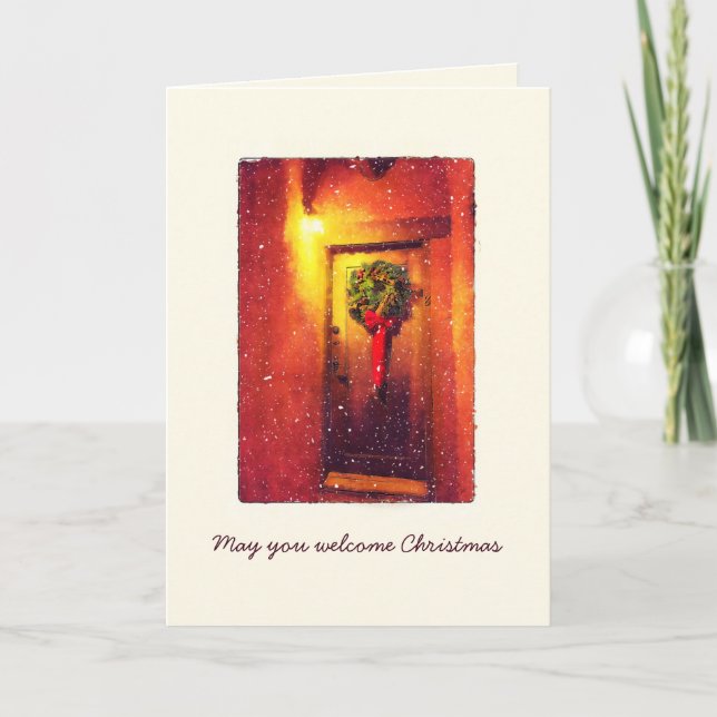 Tarjeta de vacaciones de bienvenida Wreath Snowy N (Anverso)