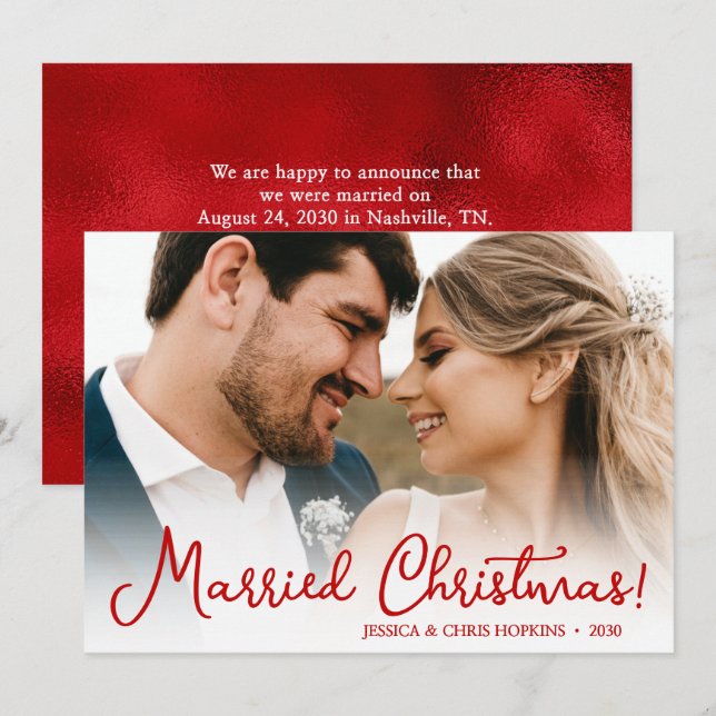 Tarjeta de vacaciones de Boda de Navidades casados (Anverso / Reverso)