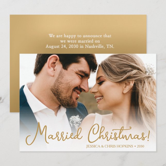 Tarjeta de vacaciones de Boda de Navidades casados (Anverso / Reverso)