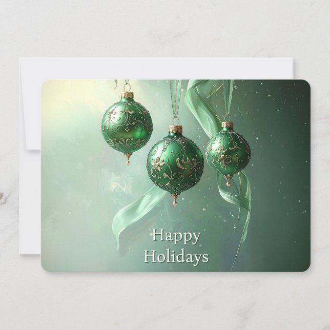 Tarjeta de vacaciones de bola de Navidad verde (Anverso)