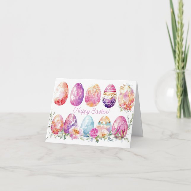 Tarjeta de vacaciones de bonito Watercolor Easter  (Anverso)
