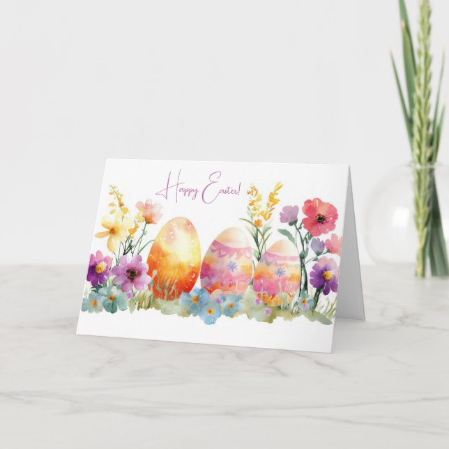 Tarjeta de vacaciones de bonito Watercolor Easter  (Anverso)