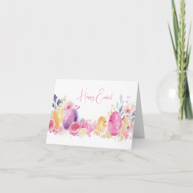 Tarjeta de vacaciones de bonito Watercolor Easter  (Anverso)