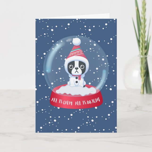 Tarjeta de vacaciones de Boston Terrier Snow (Anverso)