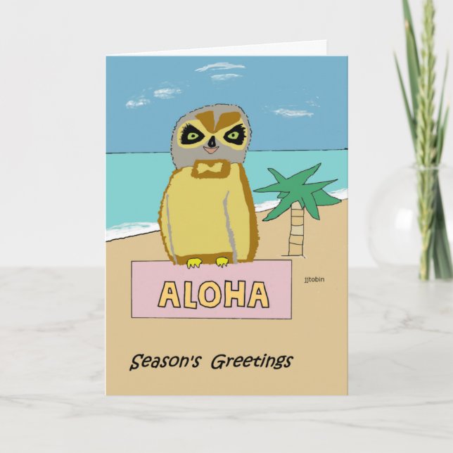 Tarjeta de vacaciones de búho hawaiano (Anverso)