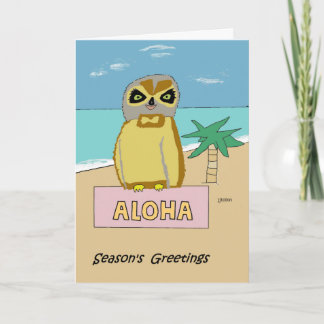 Tarjeta de vacaciones de búho hawaiano