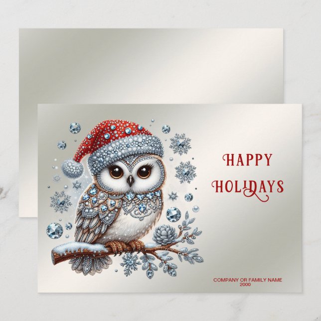 Tarjeta de vacaciones de búho navidad (Anverso / Reverso)