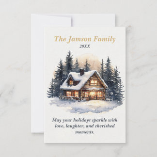 Tarjeta de vacaciones de cabaña de invierno rústic
