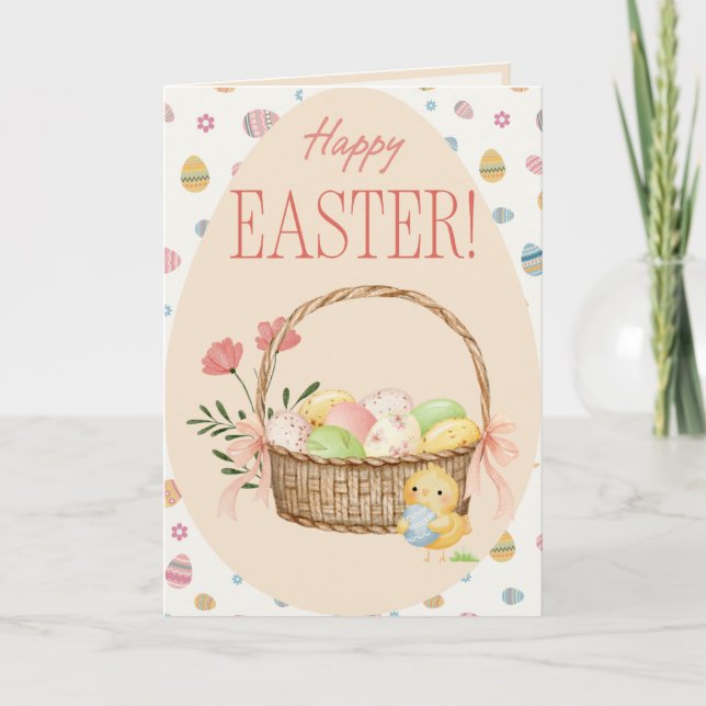 Tarjeta de vacaciones de canasta de huevos de Pasc (Anverso)