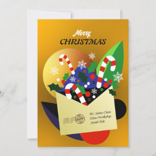 Tarjeta de vacaciones de carta de Navidad dorada p