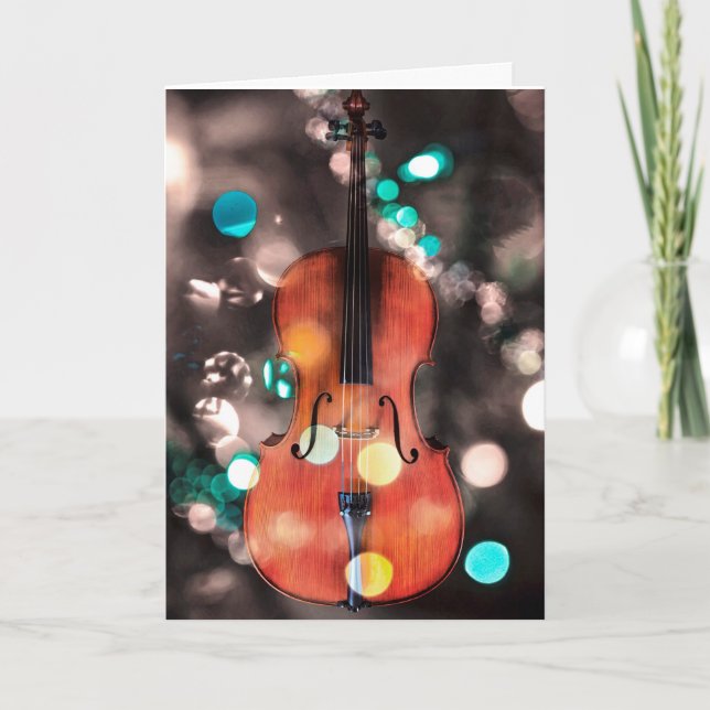 Tarjeta de vacaciones de cello festivo (Anverso)