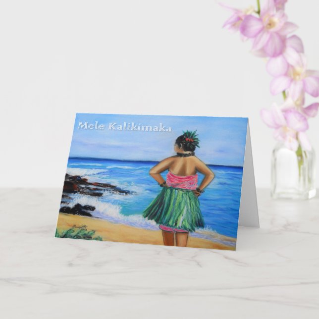 Tarjeta de vacaciones de Chica Hula Kalikimaka Haw (Orquídea)