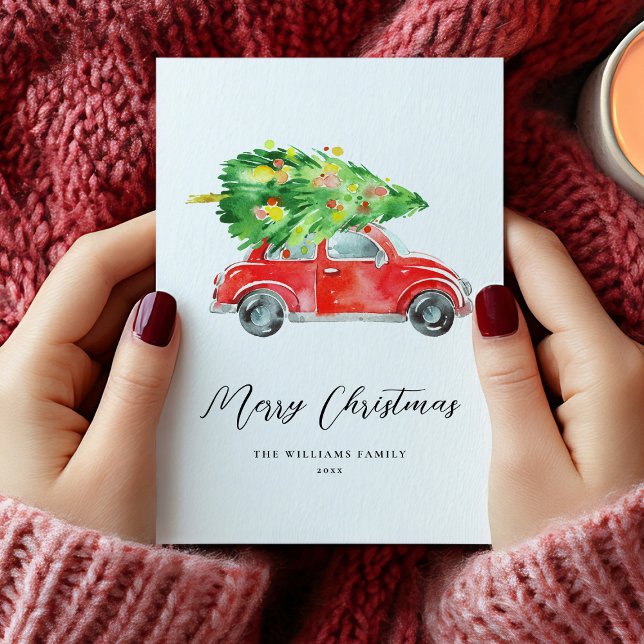 Tarjeta de vacaciones de coche para Navidades rojo (Subido por el creador)