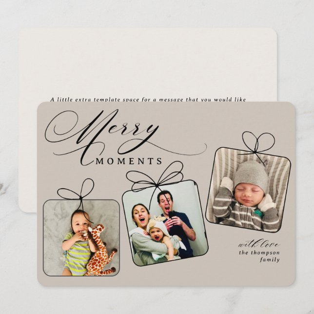 Tarjeta de vacaciones de collage de fotos beige Mo (Anverso / Reverso)