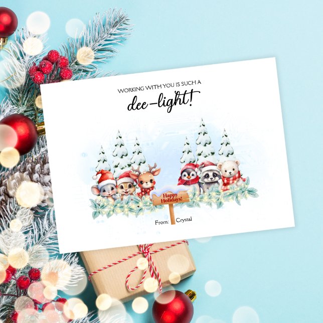 Tarjeta de vacaciones de compañeros de trabajo de  (A charming woodland winter-themed Christmas card that's perfect for your coworkers.)