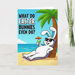 Tarjeta de vacaciones de conejito de playa a rayas