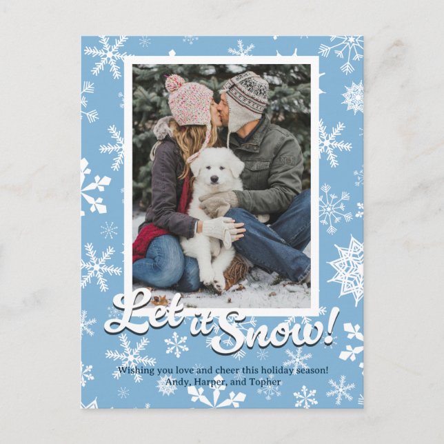 Tarjeta de vacaciones de copo de nieve Let it Snow (Anverso)