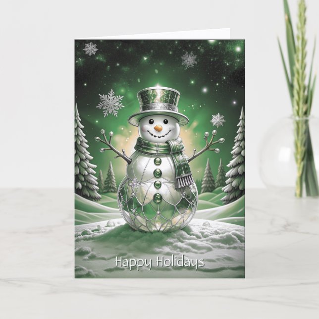 Tarjeta de vacaciones de copos de nieve de muñeco  (Anverso)