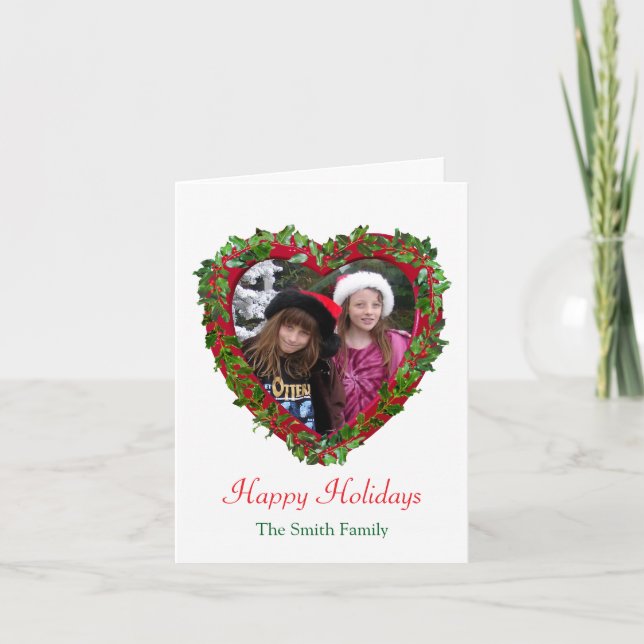 Tarjeta de vacaciones de corazón de acebo (Anverso)
