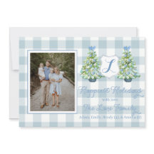 Tarjeta de vacaciones de cuadros gingham azules