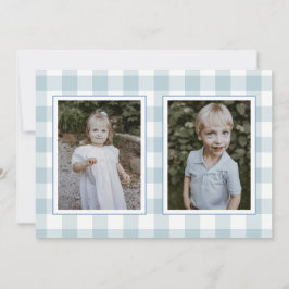 Tarjeta de vacaciones de cuadros gingham azules