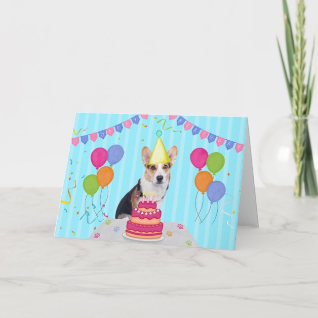 Tarjeta de vacaciones de cumpleaños Corgi (Anverso)